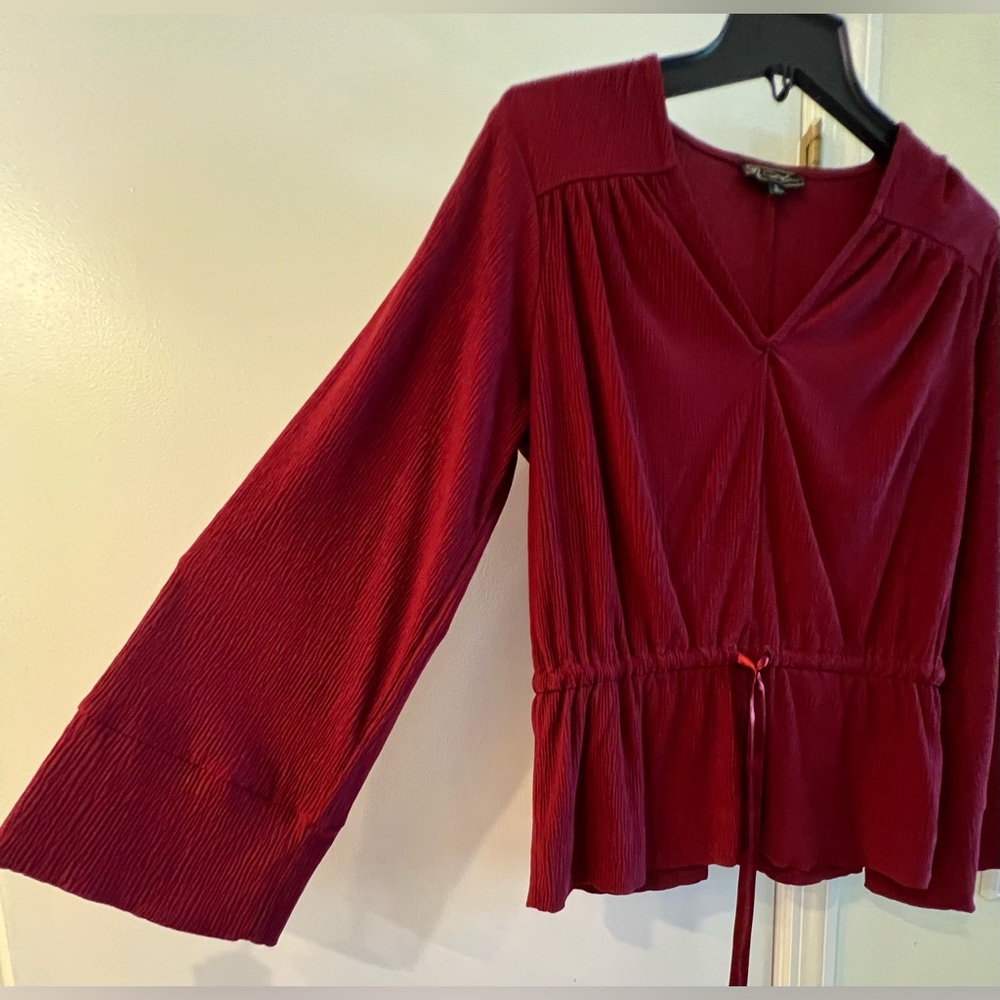 DG2 by Diane Gilman V-Neck Wide Sleeve Top with Cinching-Ribbon Detail, Small - Picture 4 of 6
